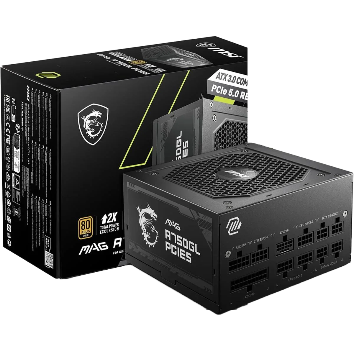MSI MAG A750GL PCIE5 750W 80 PLUS Gold Fully Modular ATX 3.1 Power Supply