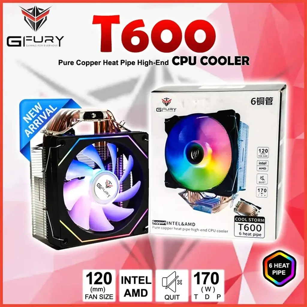 GFury GF-T600 COOL STORM 6-Heatpipe RGB CPU Air Cooler - Black