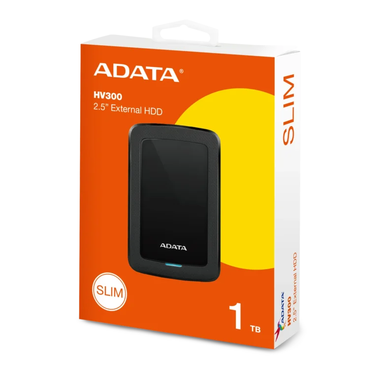 ADATA HV300 1TB Slim USB 3.2 Gen 1 External Hard Drive - Black