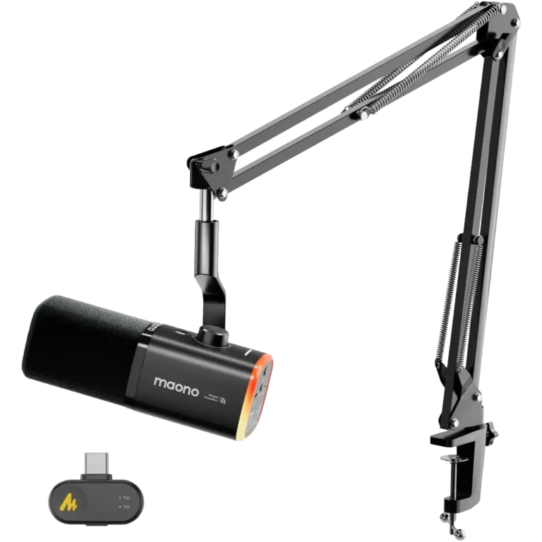 MAONO PD100W-S Wireless & USB Dynamic Microphone with Stand – Black