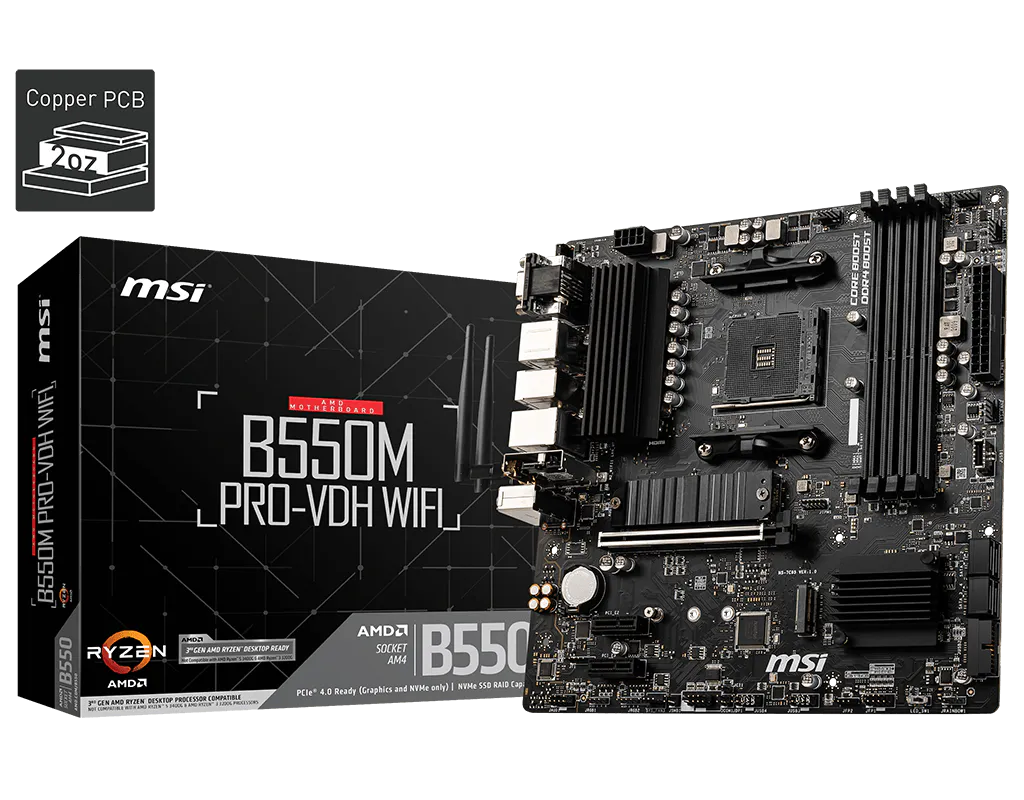 MSI B550M PRO-VDH WIFI AM4 DDR4 Micro-ATX Motherboard